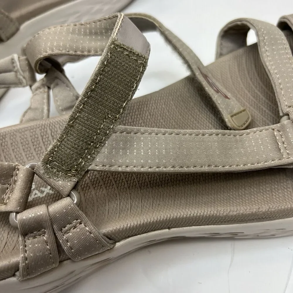 Skechers Goga Max Taupe Tan Sandals Size 11 Strappy Comfort Walking
